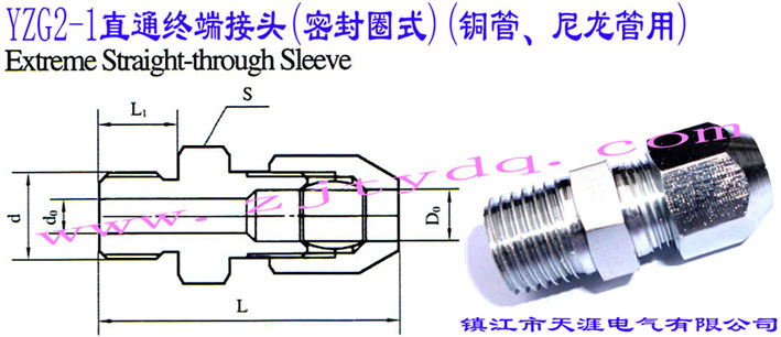 YZG2-1直通終端接頭（密封圈式）（銅管、尼龍管用）Extreme straight-through sleeve